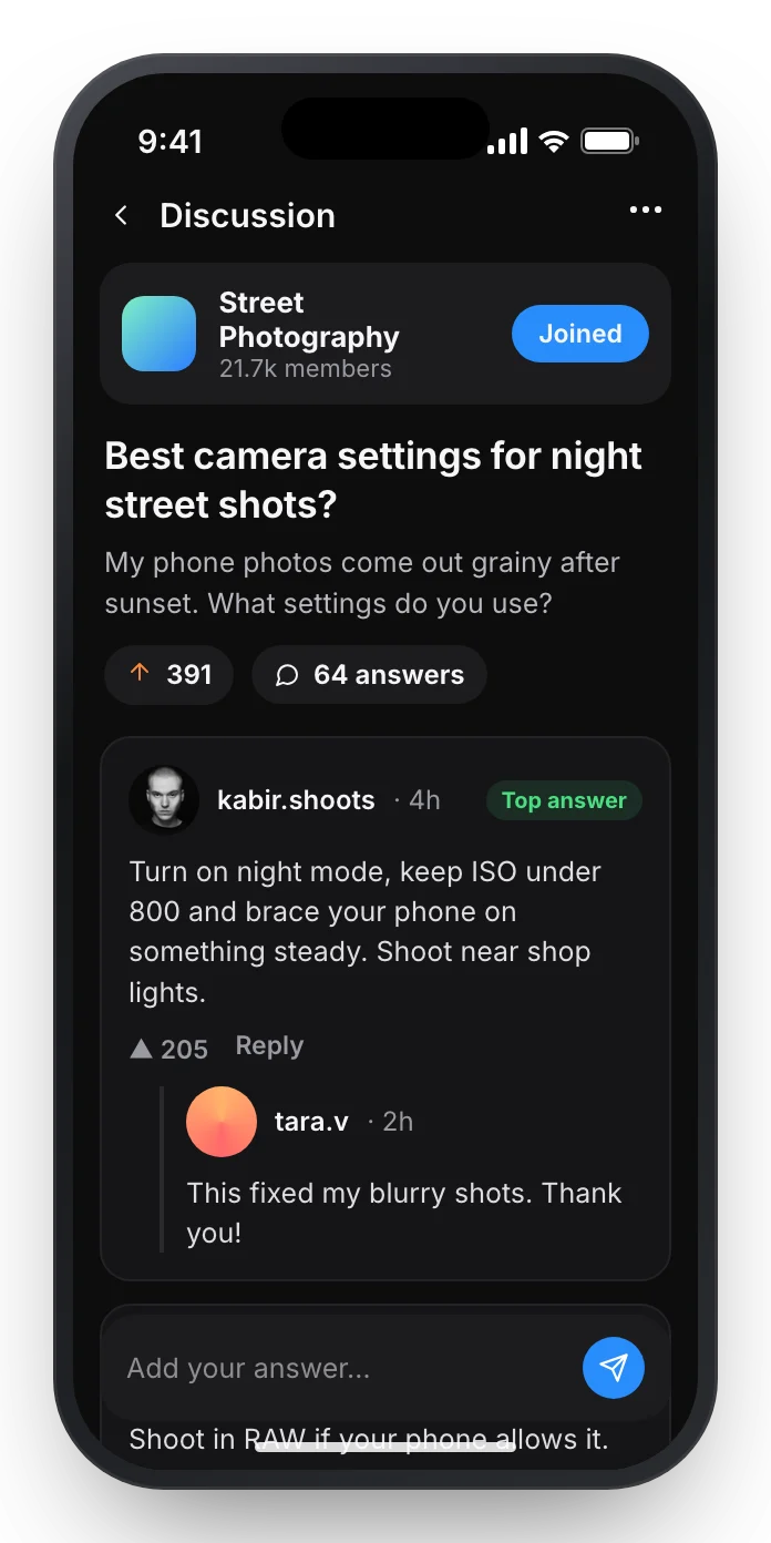 A Street Photography community discussion with answers